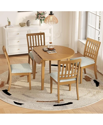 Streamdale Furniture 5- Piece Round Dining Set, Wood Table and 4 Upholstered Chairs