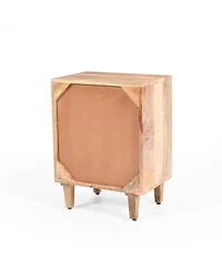 Rainsken Modern Nightstand, Wood Bedside Table with Drawer, Storage Cabinet and Cut Out Handles Design for Bedroom
