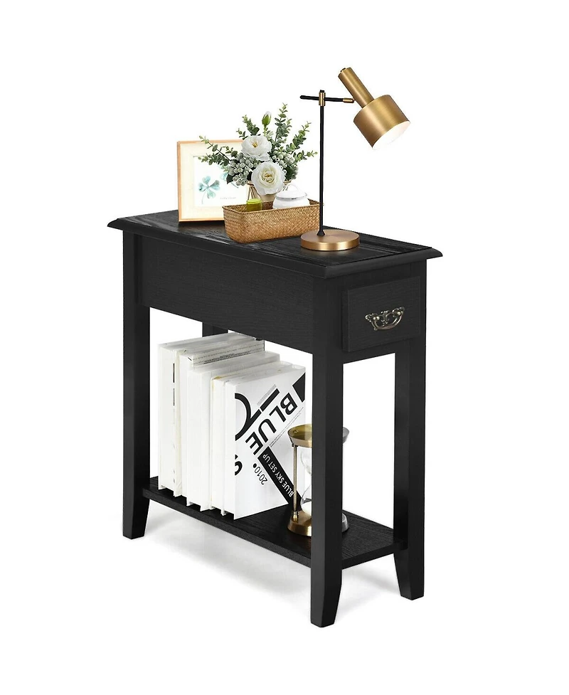 Sugift 2 Tier End Bedside Sofa Side Table Narrow Nightstand