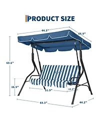 homfan 3-Seat Outdoor Swing with Adjustable Canopy, Waterproof Cushions, Heavy-Duty Steel Frame, Patio Glider for Backyard, Porch, Lawn, Garden