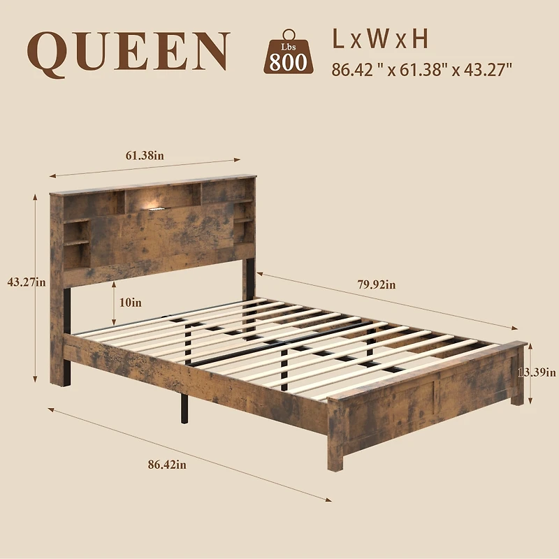 Streamdale Furniture Storage Bed with Charging and Led Lights