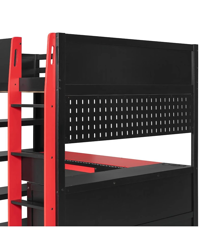 Streamdale Furniture Gaming Loft Bed With Desk, Rgb, Power, Storage