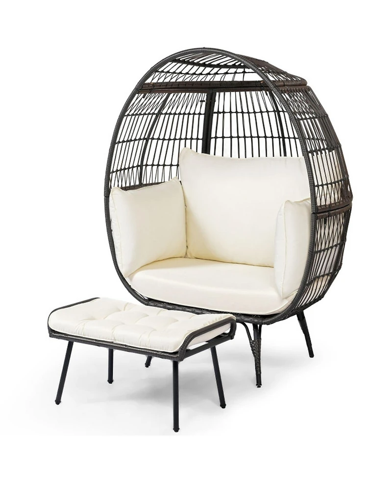 Sugift Oversized Egg Chair with Ottoman and Soft Cushions