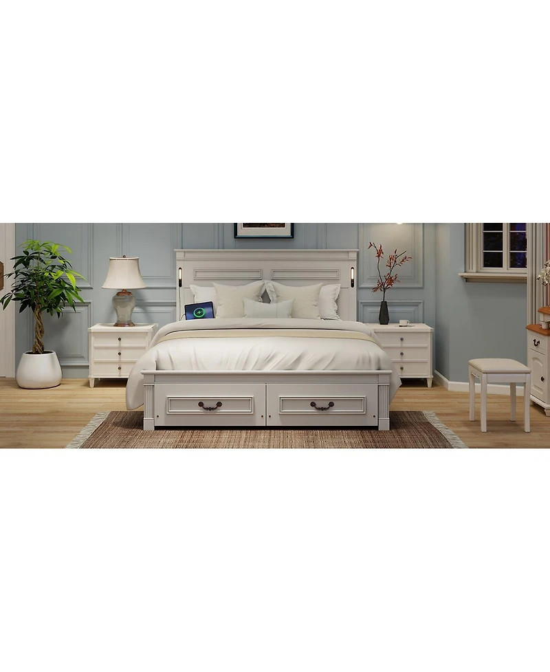 Streamdale Furniture Led Storage Bed with Usb and Pinewood Frame