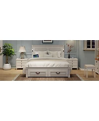 Streamdale Furniture Led Storage Bed with Usb and Pinewood Frame