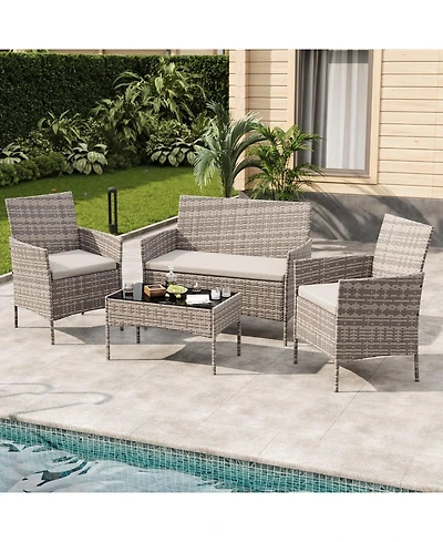 gaomon Patio Rattan Set with Glass Table, Wicker and Cushions
