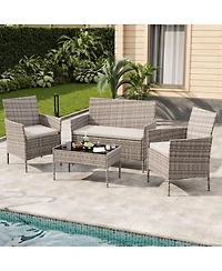 gaomon Patio Rattan Set with Glass Table, Wicker and Cushions