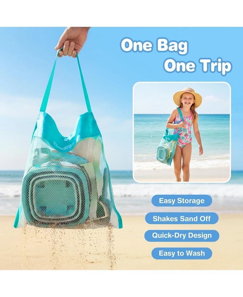 Gnuadz Beach Toys Collapsible Sand Buckets Shovels Rakes Mesh Bag Sandcastle Kit