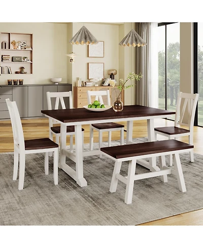 Streamdale Furniture Farmhouse 6-Piece Dining Set with Bench and 4 Chairs