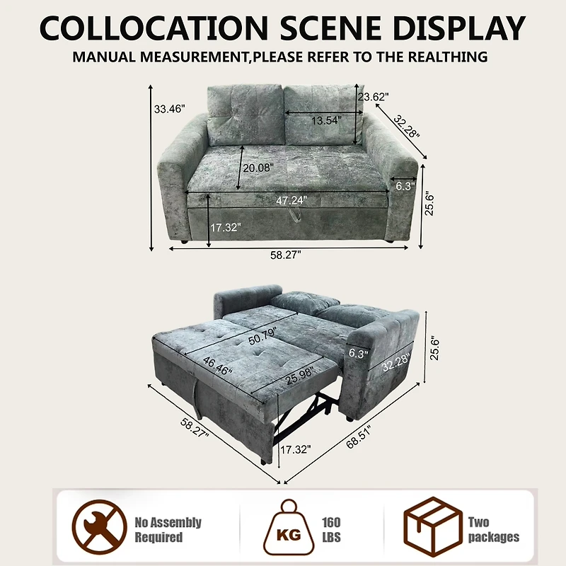 Streamdale Furniture Tufted Sofa Bed with Usb and Storage