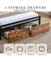 Boyel Living Full Size Industrial Bed Frame with Storage Headboard Led Lights Charging Station and 2 Underbed Drawers