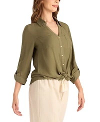Bcx Women's Texture Gauze Collared Button-Front Top
