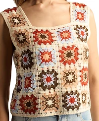 Bcx Women's Crochet Granny Cropped Tank Sweater