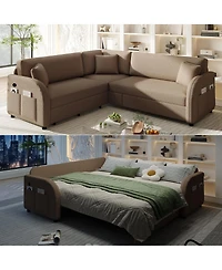 Streamdale Furniture L-Shaped Sofa Bed with Usb, Teddy Upholstered Sectional