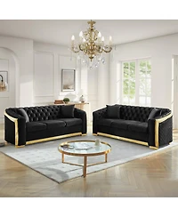 Streamdale Furniture Velvet Tufted Luxury Sofa with Gold Accents