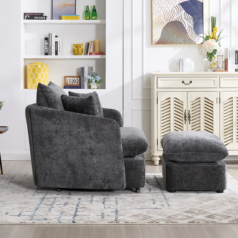 Streamdale Furniture Swivel Accent Chair with Ottoman and 3 Pillows