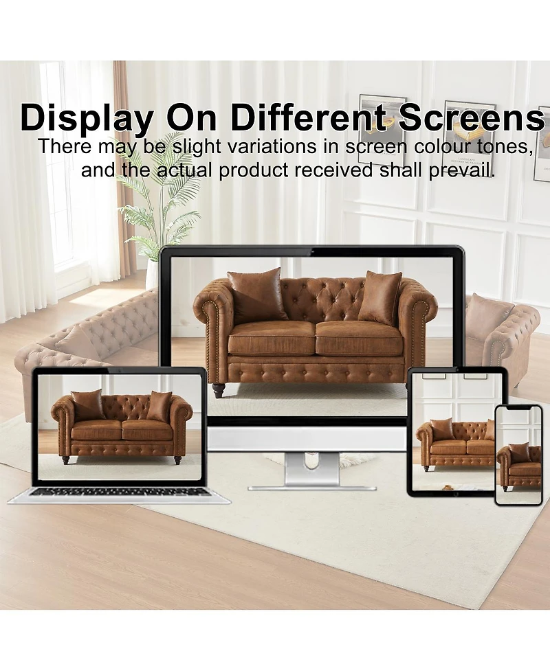 Streamdale Furniture 63.5" Tech Fabric Chesterfield Sofa with Nailhead Trim