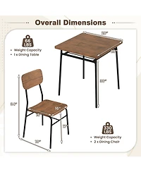 Slickblue 3 Piece Kitchen Table Set for 2 Square Wood Top Metal Frame