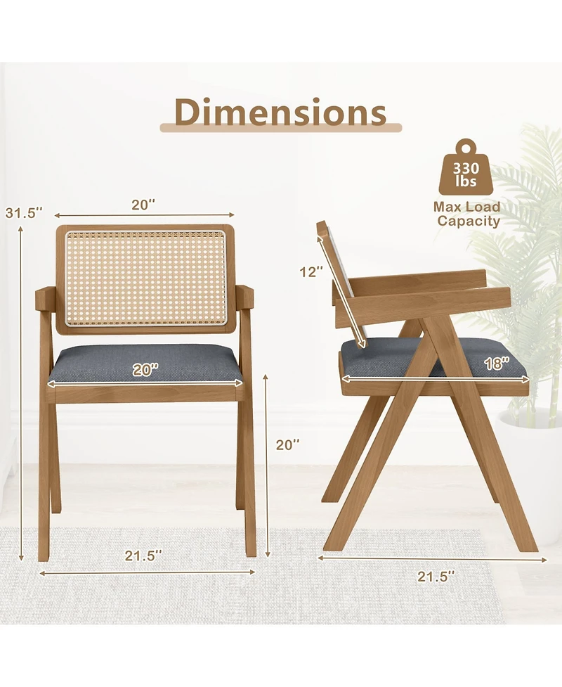 Slickblue Rattan Accent Chairs Set of 2 with Padded Seat and Solid Rubber Wood Frame