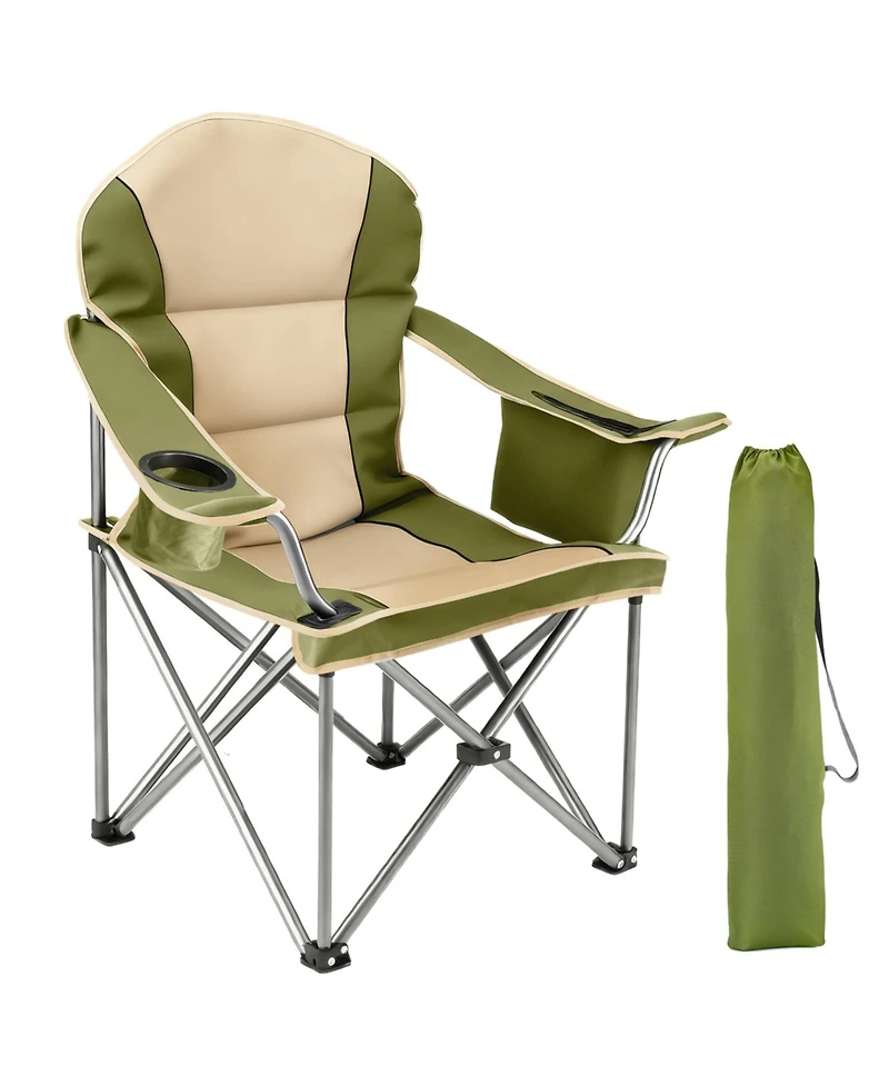Yiortwo Oversized Camping Chair with Cooler Bag, Padded Folding Outdoor