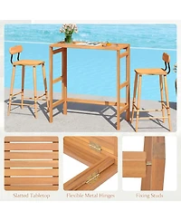 Gymax Acacia Wood Outdoor Bar Table Slatted Tabletop for Balcony Backyard Garden