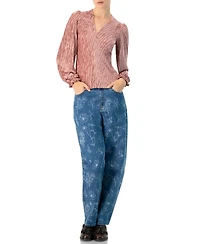 Ivonne Women's Pleated Velvet V-Neck Blouse