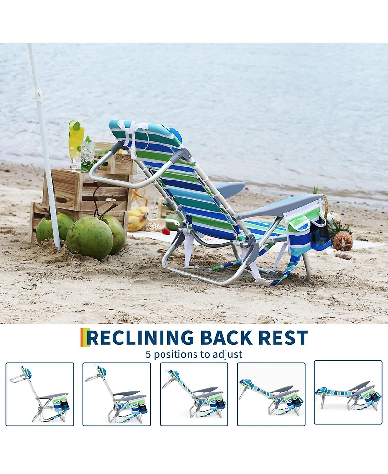 gaomon 2 Piece 5 Position Reclining Portable Folding Lounge Backpack Beach Chair for Outdoor, Travel