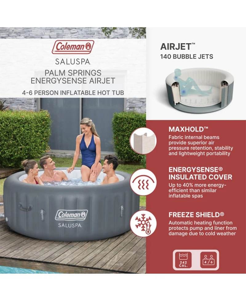 Coleman Palm Springs 6 Person EnergySense Smart AirJet Plus Inflatable Hot Tub