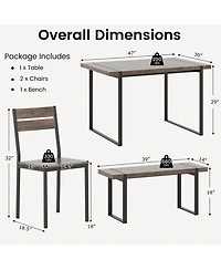 Slickblue Compact 4 Piece Dining Table Set with Bench and Chairs