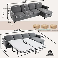 Streamdale Furniture 106.5" Modular L-Shape Sofa Bed with Charging and Storage