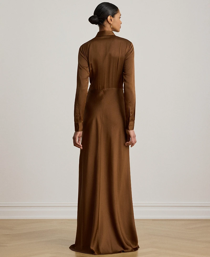 Lauren Ralph Pleated Button-Up Charmeuse Gown