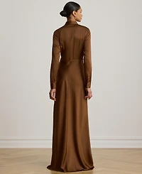 Lauren Ralph Pleated Button-Up Charmeuse Gown
