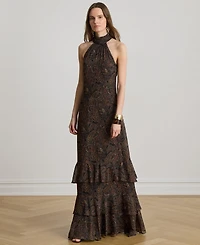 Lauren Ralph Paisley Georgette Tiered Mockneck Gown