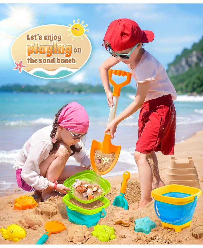 Gnuadz Collapsible Beach Sand Toys Bucket Set Mesh Bag
