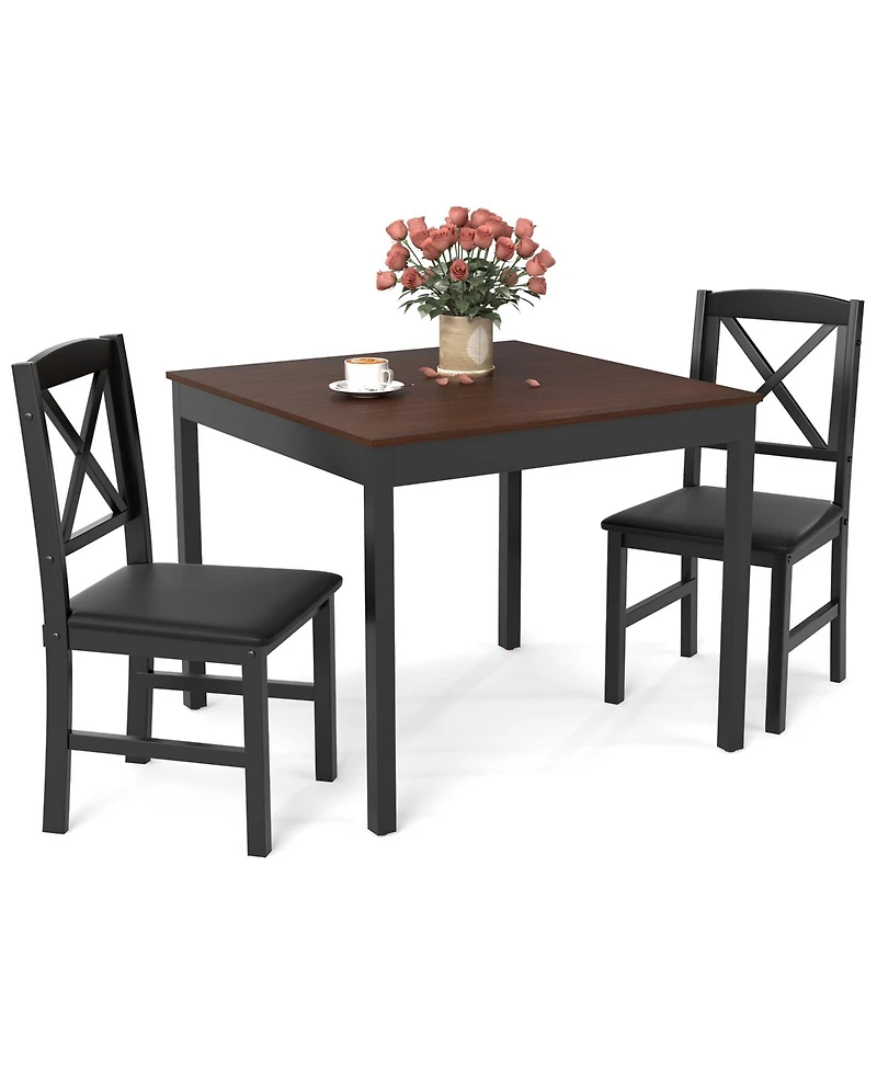Slickblue 3 Piece Square Kitchen Table Set Wooden Dining for 2