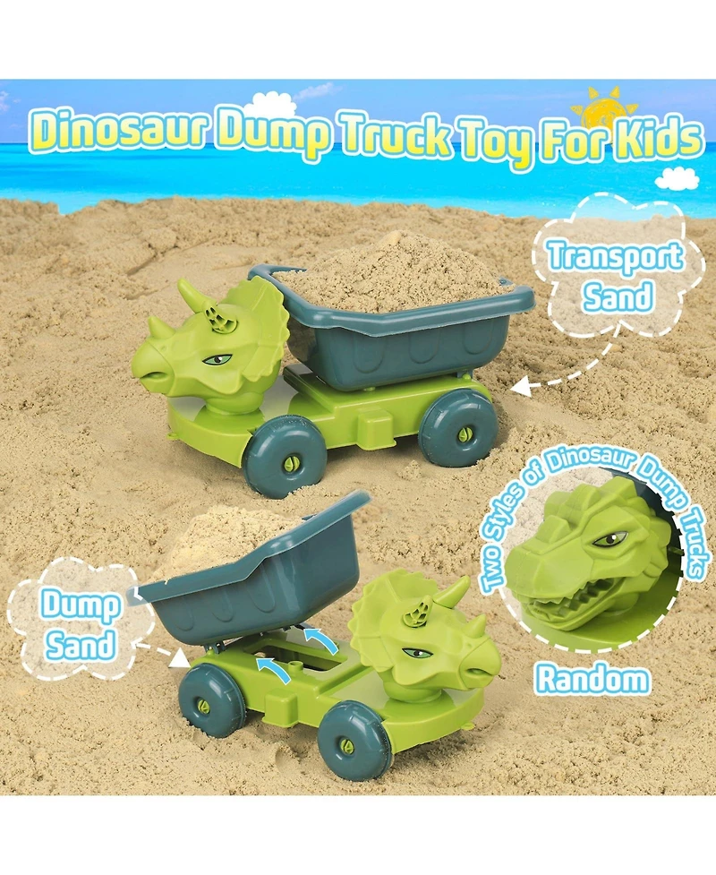 Gnuadz 25-piece Beach Sand Toys Dump Truck Bucket Shovel Rake Dinosaur Molds Mesh Bag