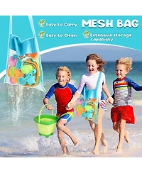 Gnuadz 28-piece Beach Toys Collapsible Sand Buckets Molds Shovels Mesh Bag