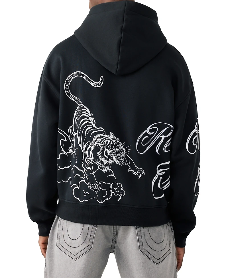 True Religion Men's Tiger Script Boxy Hoodie
