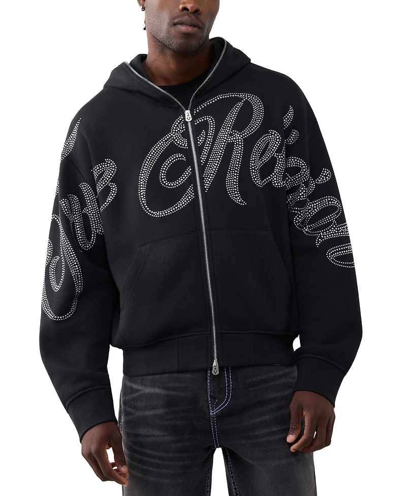 True Religion Men's Crystal Script Boxy Full-Zip Hoodie