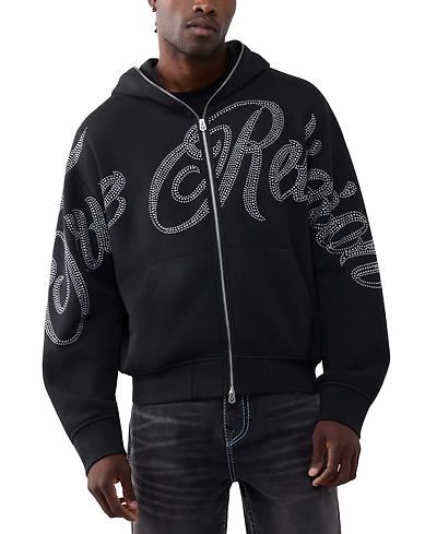 True Religion Men's Crystal Script Boxy Full-Zip Hoodie
