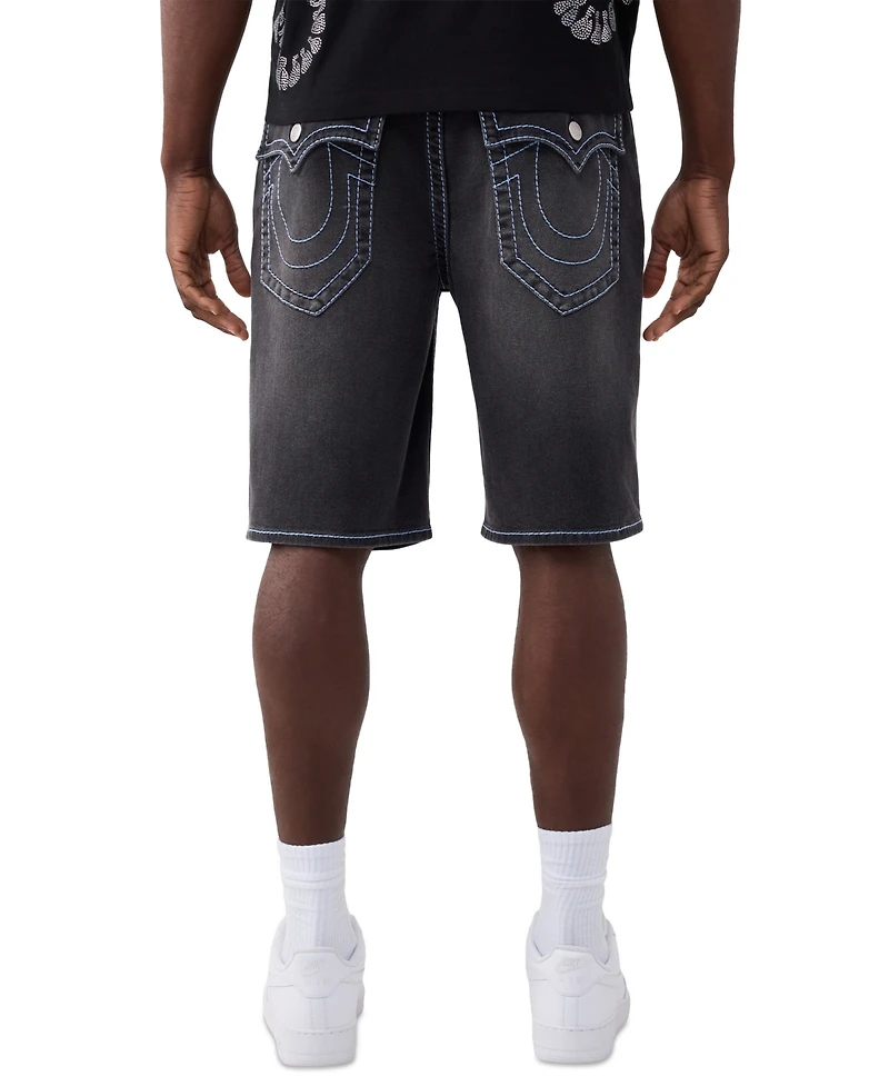 True Religion Men's Baggy Big T Flap Denim Shorts