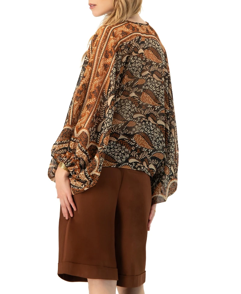 Ivonne Women's Dolman Paisley Blouse with Neck Ties