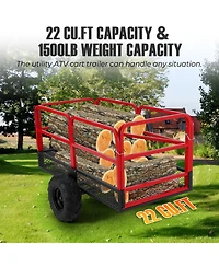 homfan Heavy-Duty Atv Dump Cart w/ 1600 lb Capacity and , Tow-Behind Utility Trailer Foot Pedal Release and All-Terrain Tires