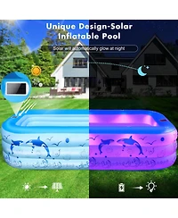 Gnuadz Inflatable Pool With Lights Family Swimming Backyard