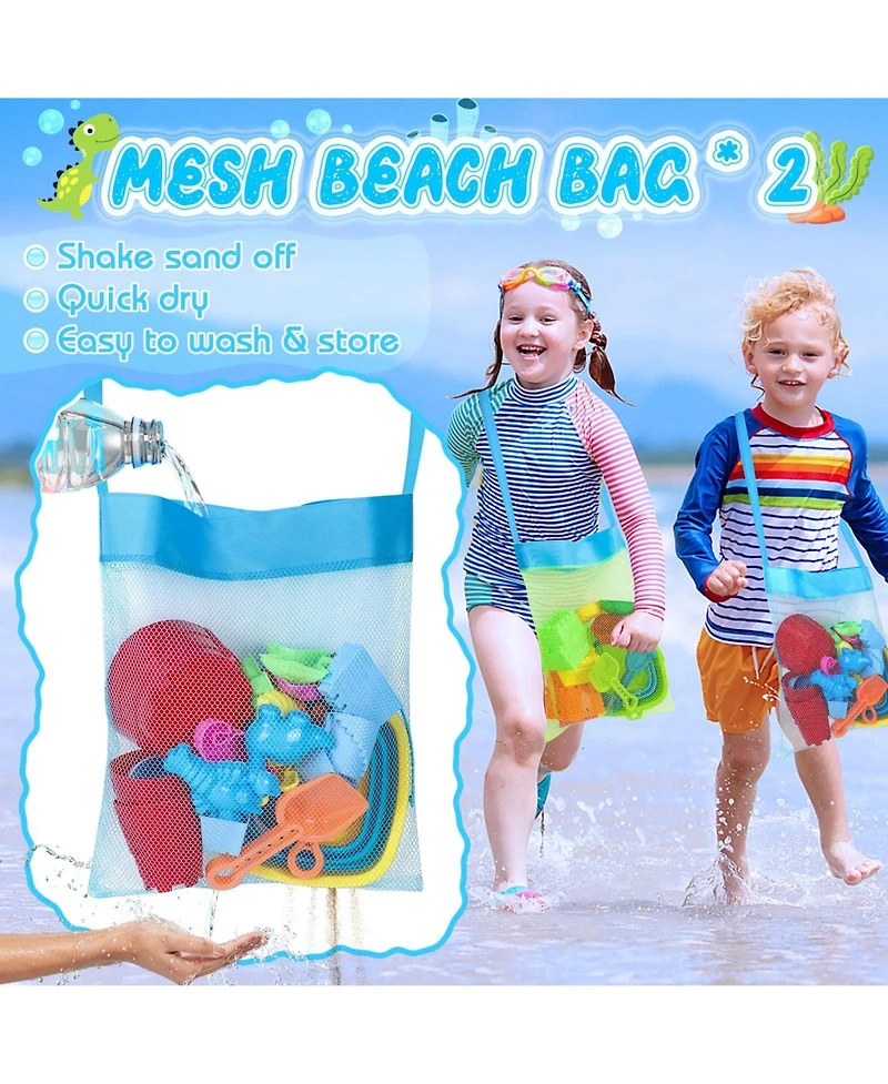 Gnuadz 32-piece Collapsible Beach Toys Sand Castle Kit Bucket Shovel Mesh Bag Kids 3-12