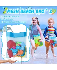 Gnuadz 32-piece Collapsible Beach Toys Sand Castle Kit Bucket Shovel Mesh Bag Kids 3-12