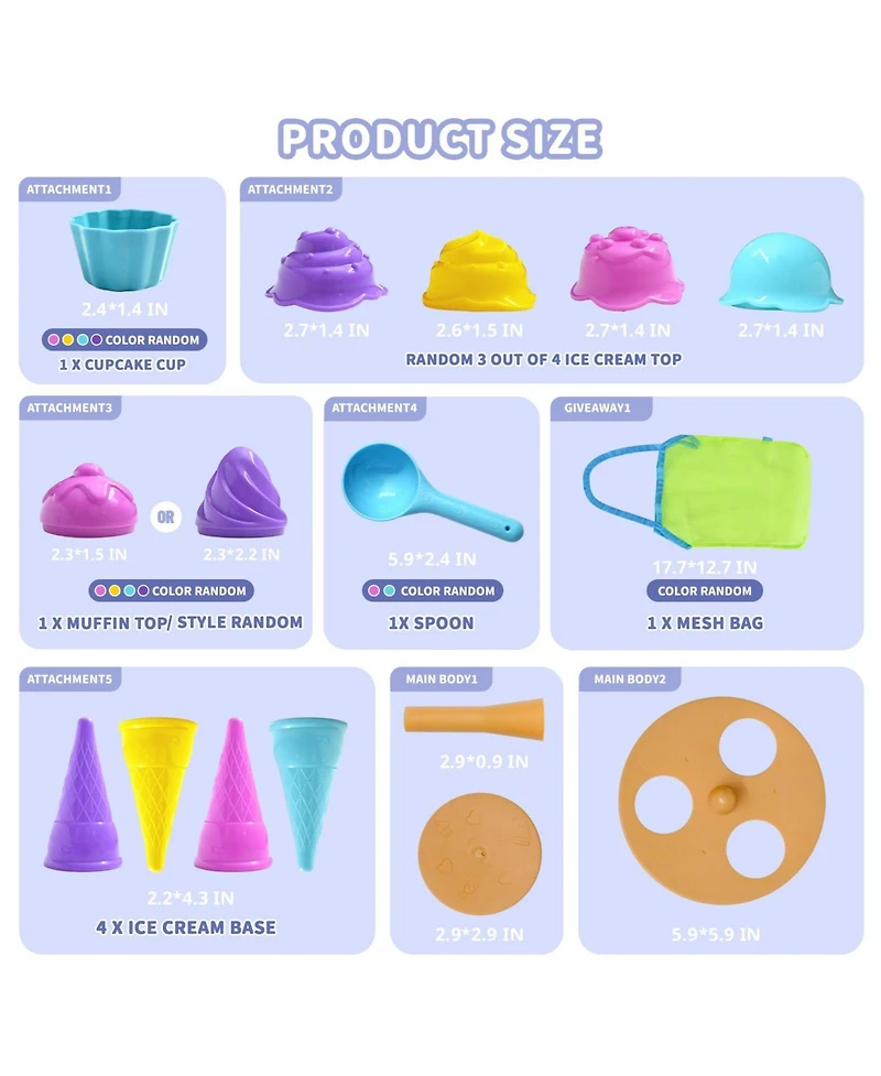 Gnuadz 14-piece Beach Toys Ice Cream Sand Molds Shovels Mesh Bag