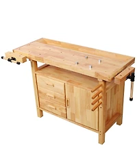Streamdale Furniture 50 inches Rubberwood Workbench with 3 Drawers, Cabinet, Shelf