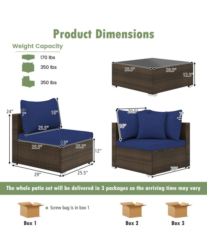 Sugift 7 Piece Patio Rattan Furniture Set with Sectional Sofa Cushions