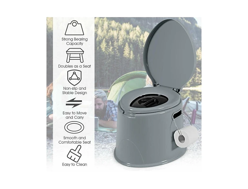 Lucky One 5L Portable Travel Toilet with Paper Holder, Compact Camping Toilet
